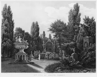 Primera vista del gran jardín, Museo de los Monumentos Franceses, París, ilustración de 